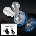 Metallic skull-design start button cover with rhinestones