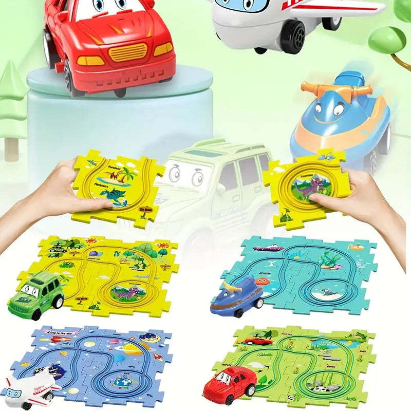Race Track Puzzle with Building Blocks for Children