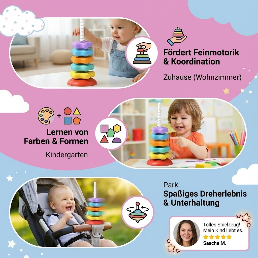 Colorful Spinning Toy with Rainbow Color Tower