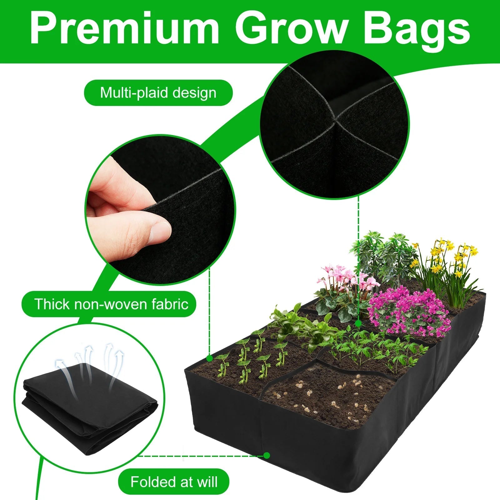UrbanGarden Pflanzsack | 8 Fächer | Robuster Filz | 180x90x30 cm
