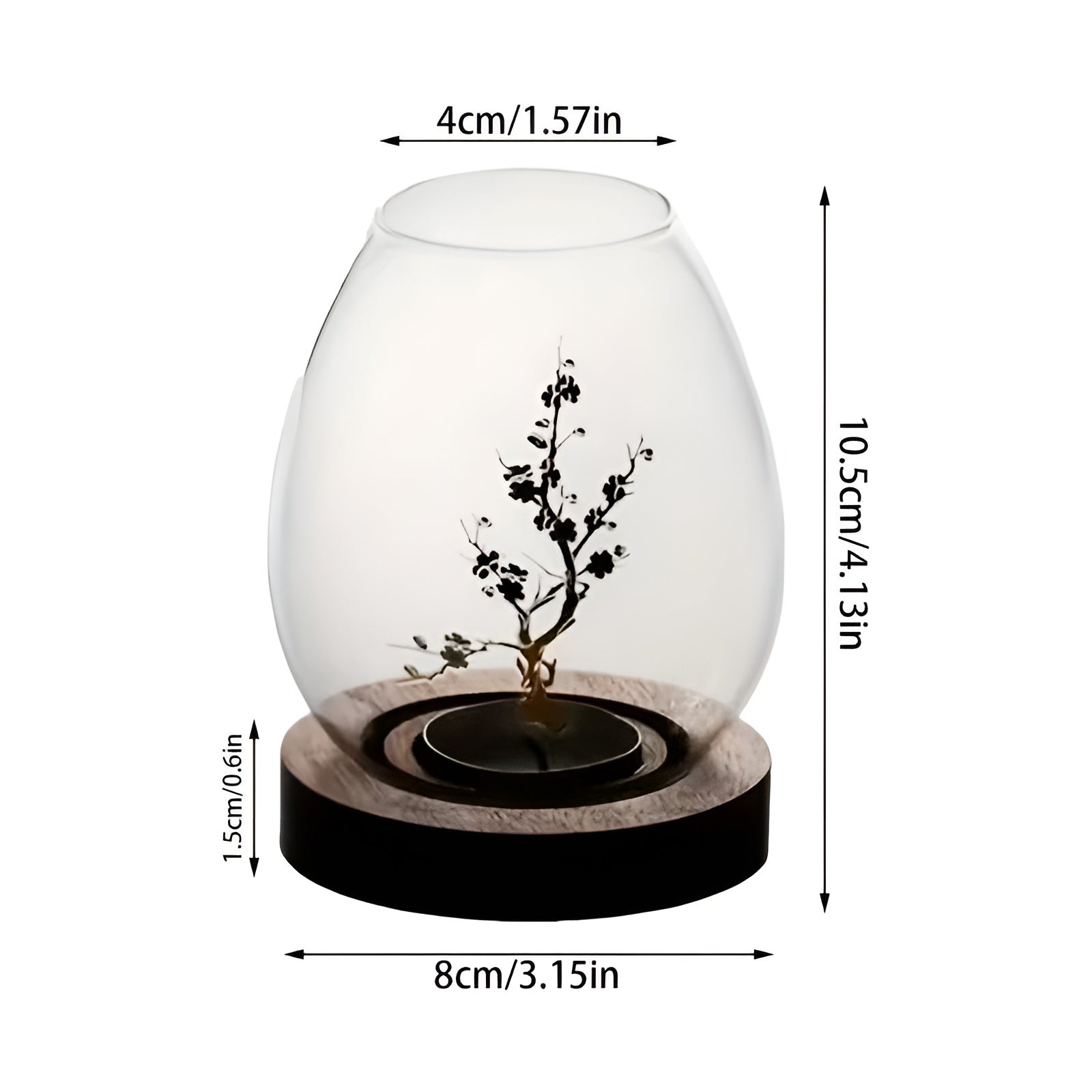 Elegant Set of 2 Glass Candle Holders with Wooden Base – Retro-Zen Flair for Your Home