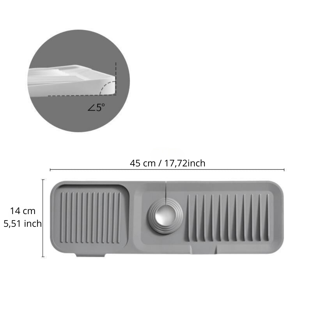 Practical draining mat for sinks with splash guard