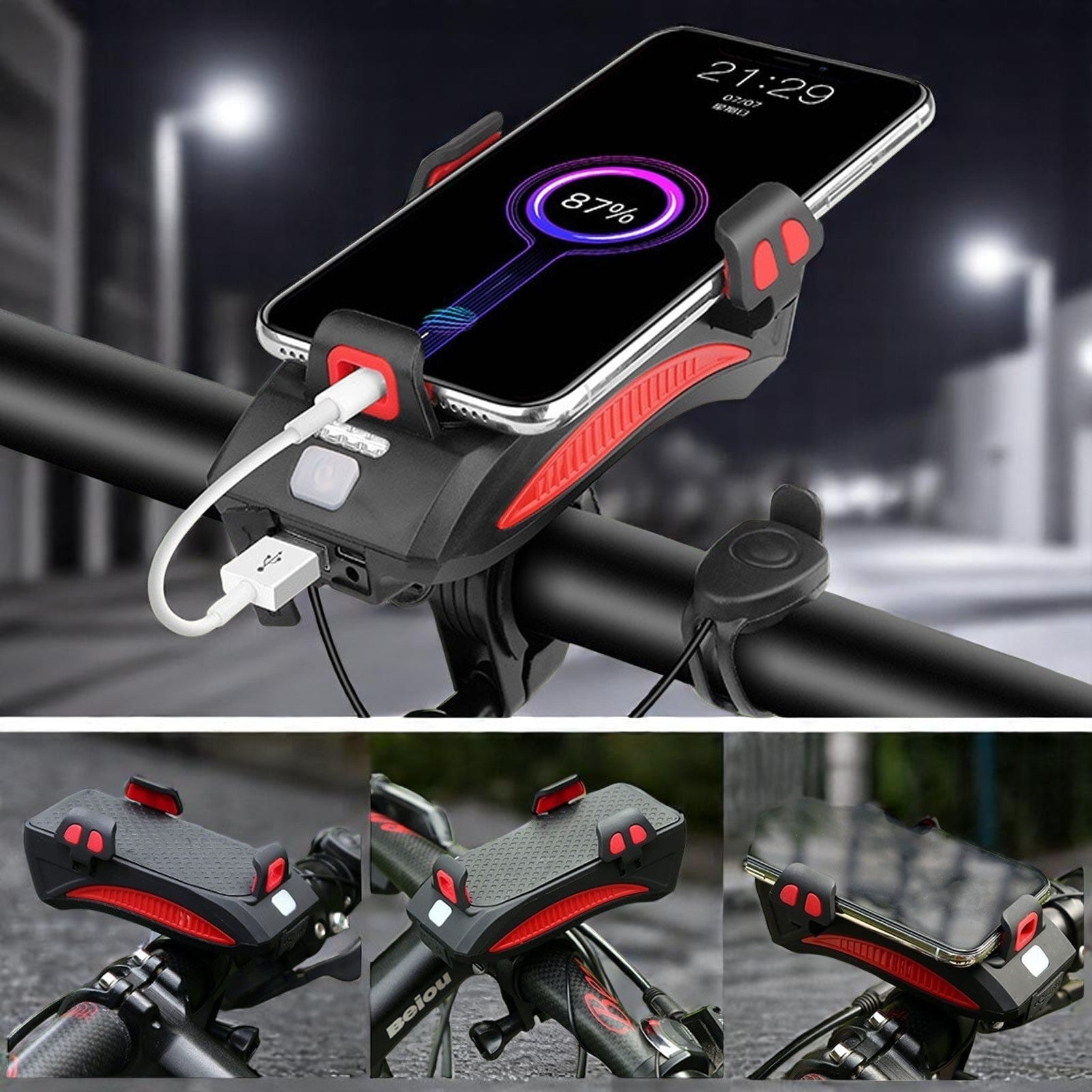 Kraftvolles Fahrradlicht mit Powerbank & Smartphone Halterung