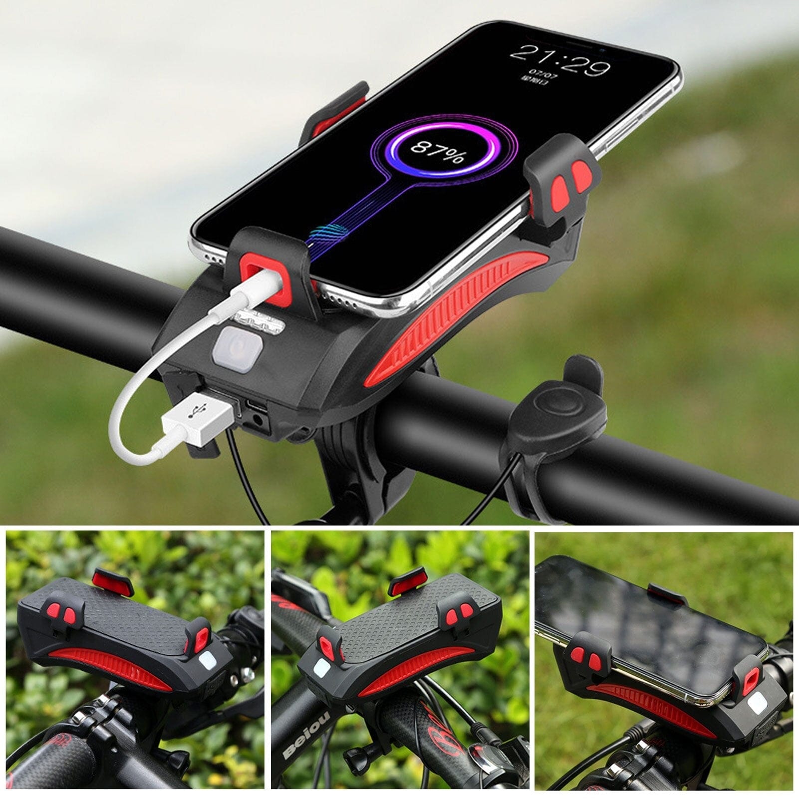Kraftvolles Fahrradlicht mit Powerbank & Smartphone Halterung
