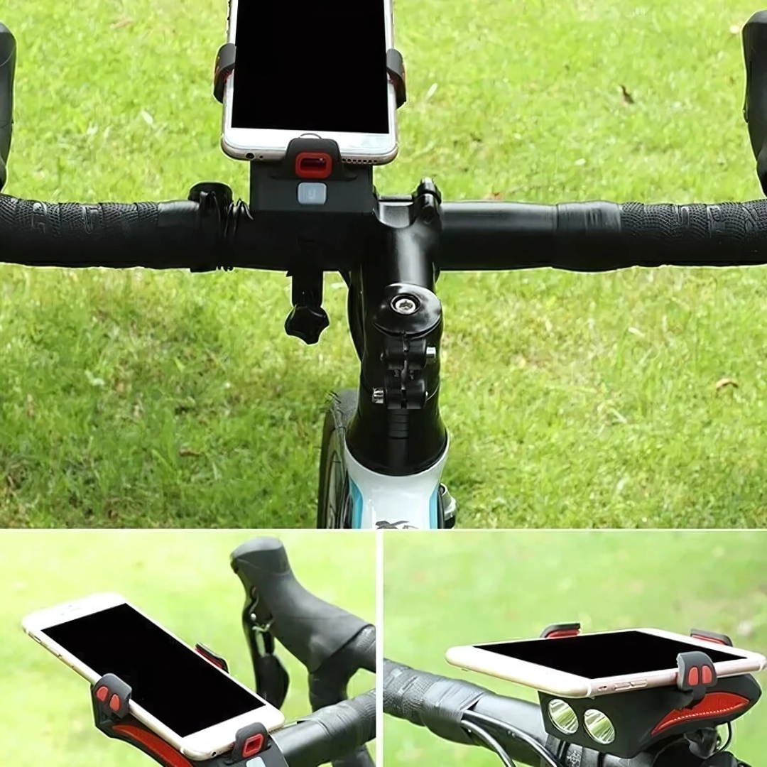 Kraftvolles Fahrradlicht mit Powerbank & Smartphone Halterung