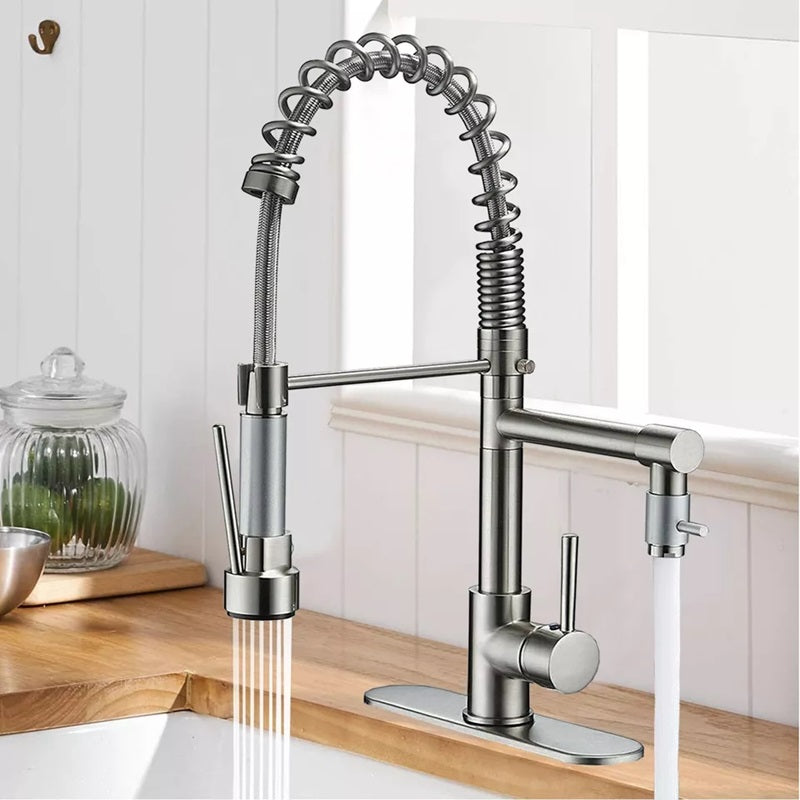 360° Stainless Steel Kitchen Faucet with Pull-Out Spray Spout