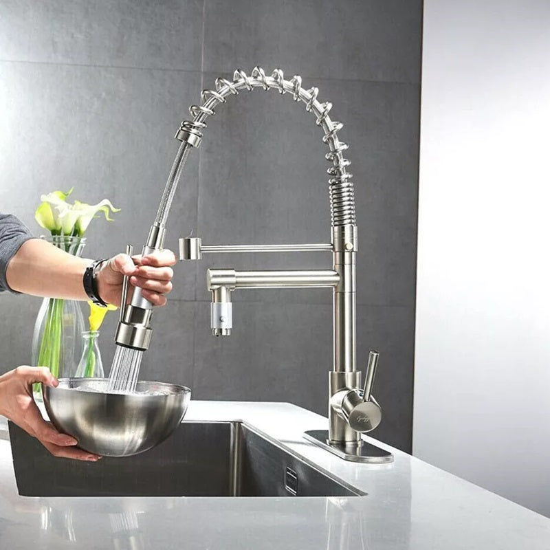 360° Stainless Steel Kitchen Faucet with Pull-Out Spray Spout