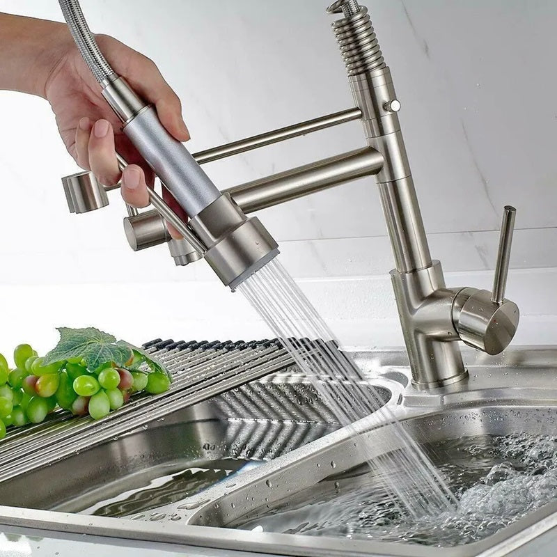 360° Stainless Steel Kitchen Faucet with Pull-Out Spray Spout