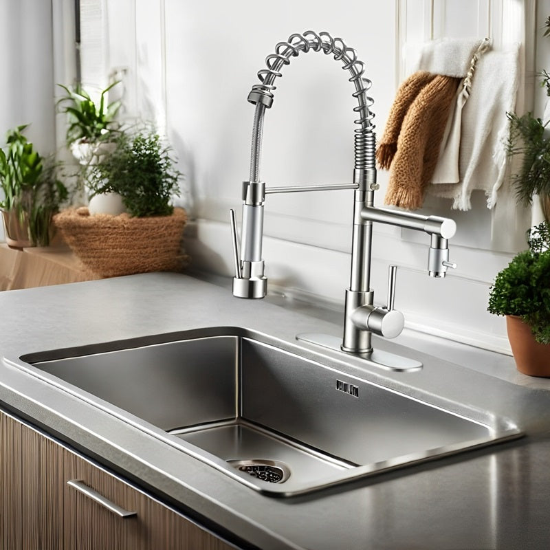 360° Stainless Steel Kitchen Faucet with Pull-Out Spray Spout