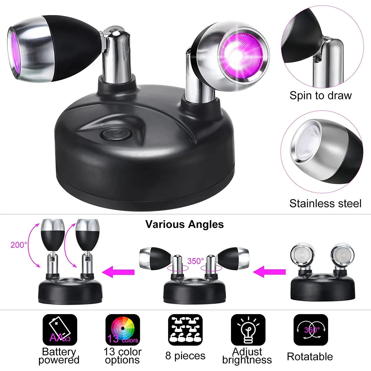 SmartLight Duo | Set of 2 Wireless LED Lights with Remote Control | RGB Color Change & Timer | Flexible for Creative Accents