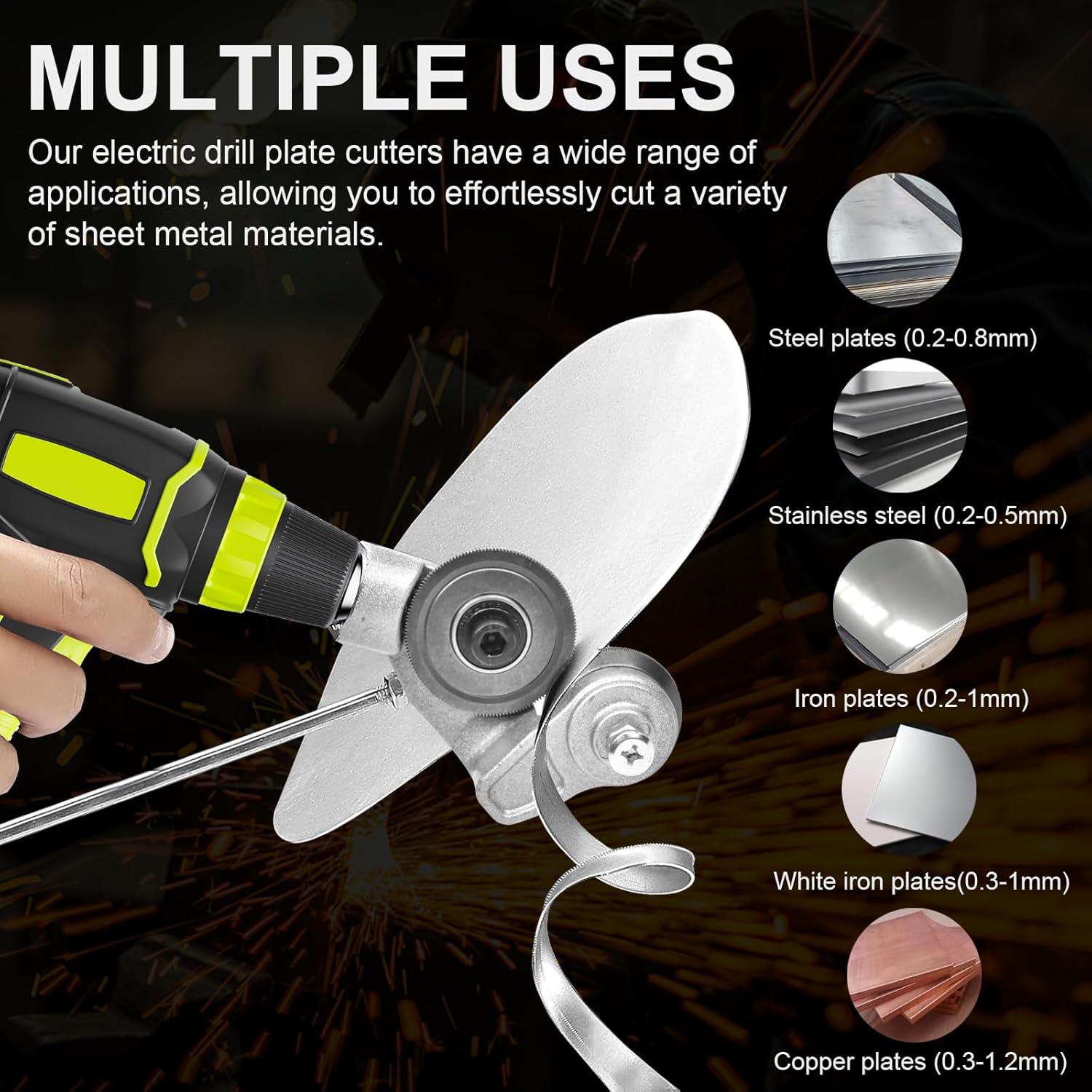 Metal cutting attachment for drills with protective cover and cutting disc