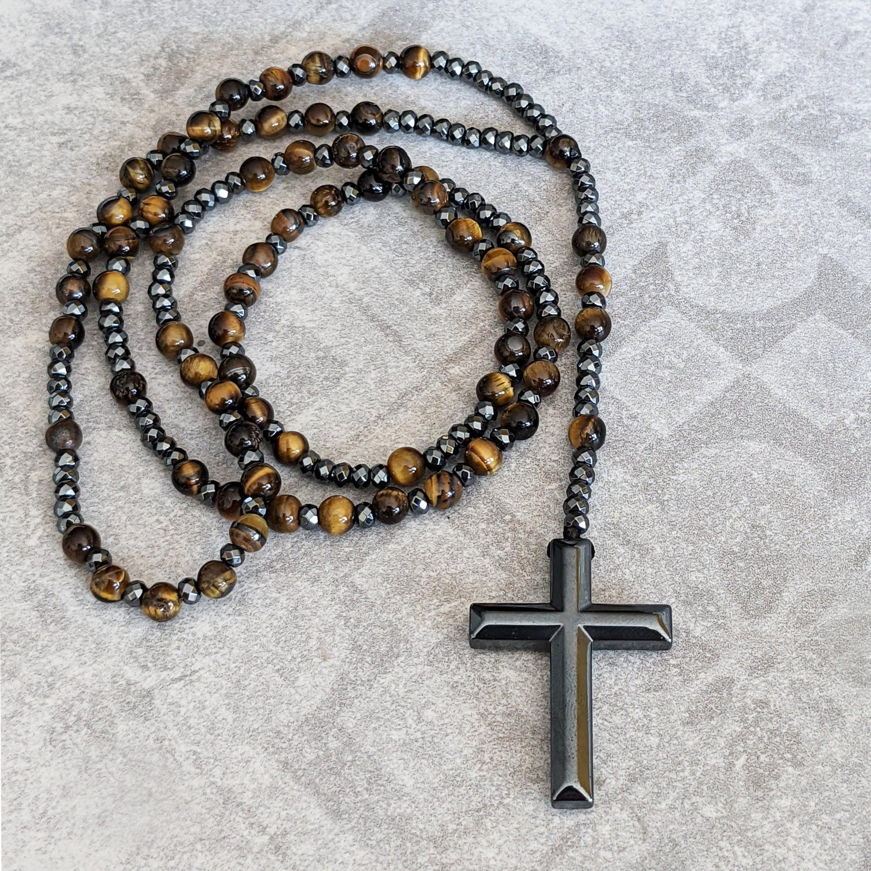 Spiritual Pendant with Tiger's Eye and Lapis Lazuli – Rosary for Men
