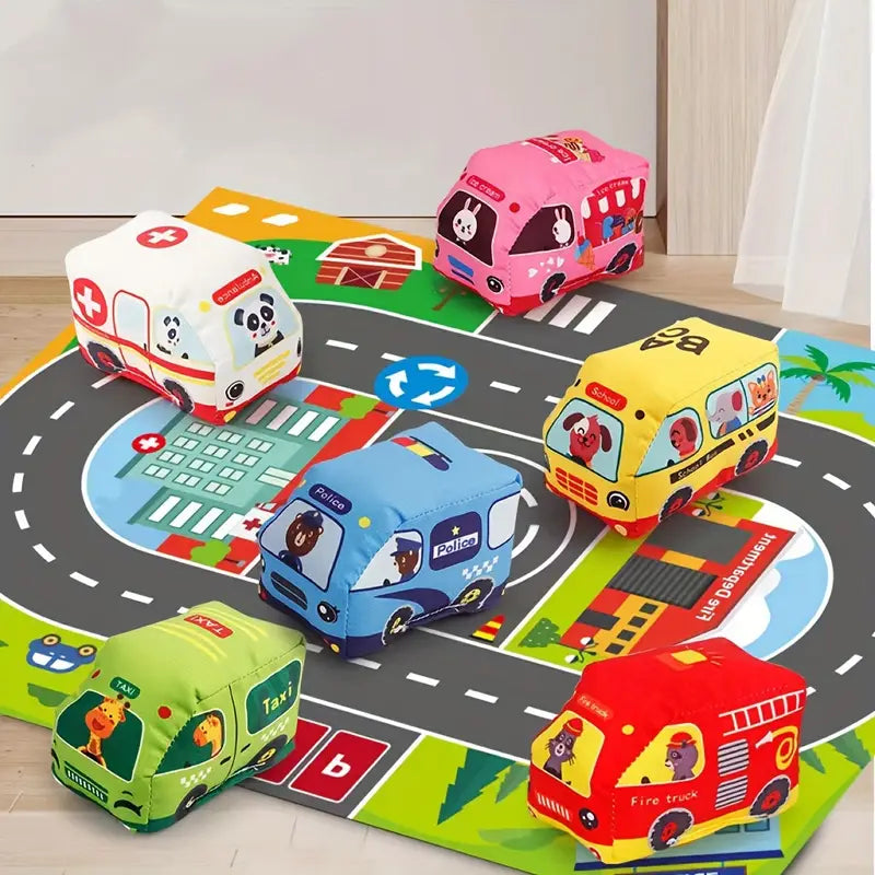Plush Toy Cars with Road Mat and Carrying Bag – 2in1
