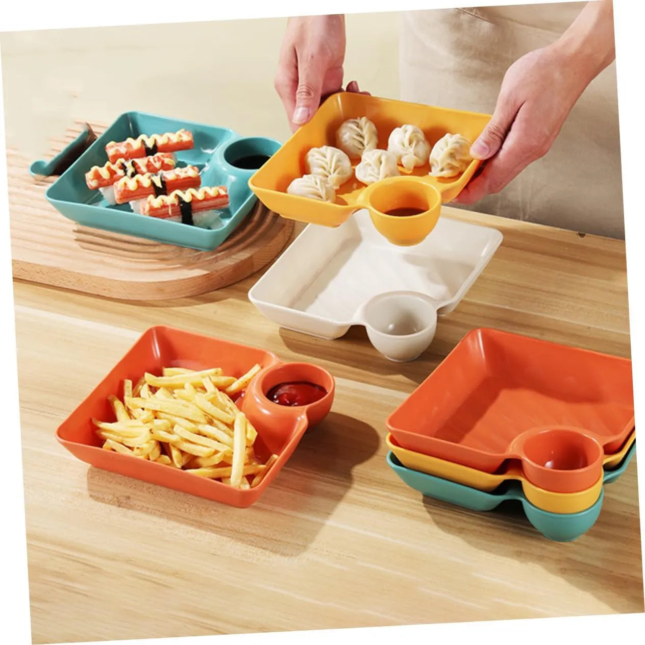 Practical serving platter with integrated dip section