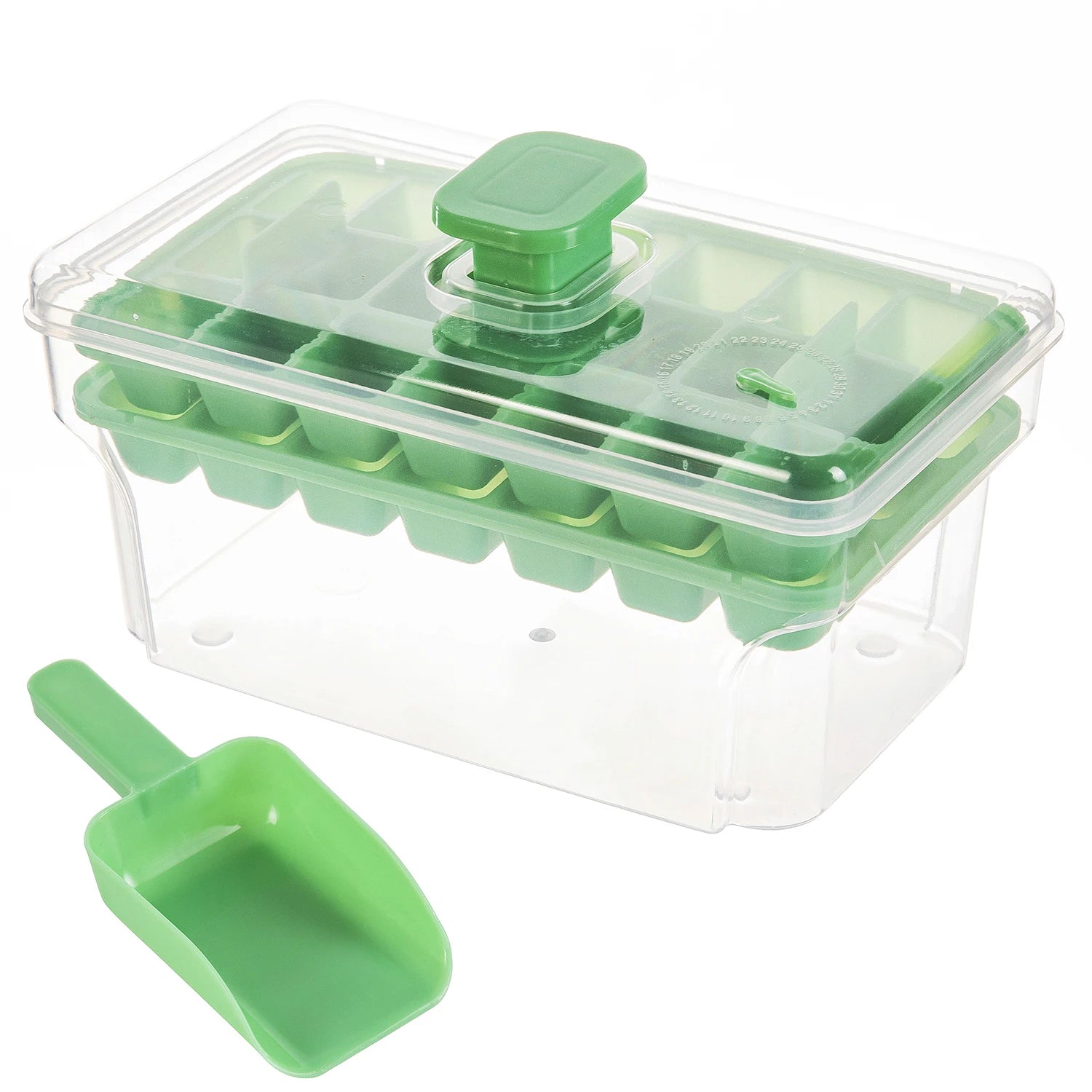 EisGenie Eiswürfelform mit Deckel und Behälter | 68 Würfel | Druckmechanismus | BPA-frei
