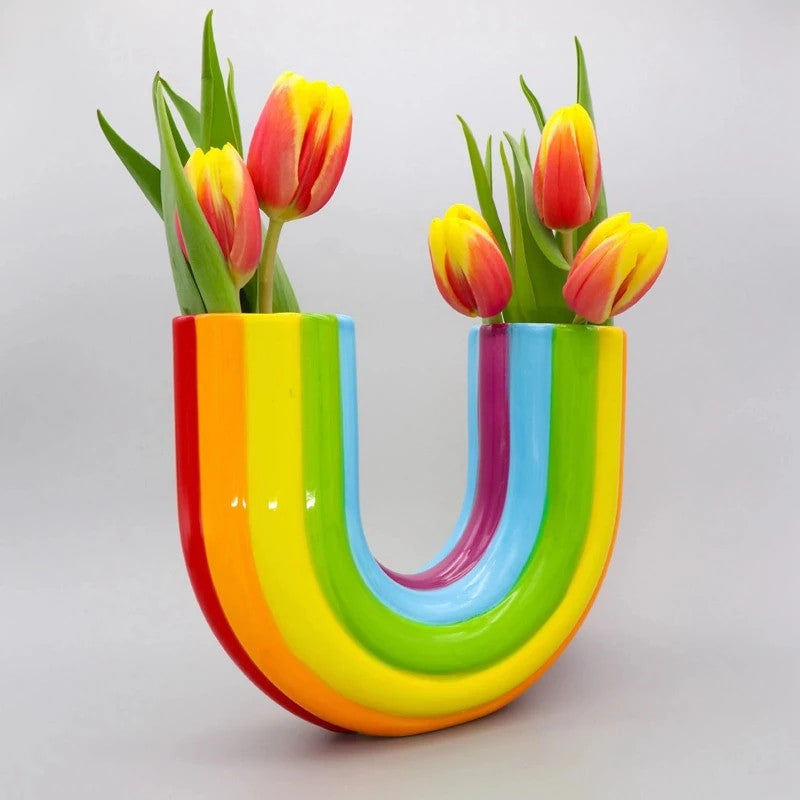 Ceramic Rainbow Vase with Artistic Design – ArcBloom