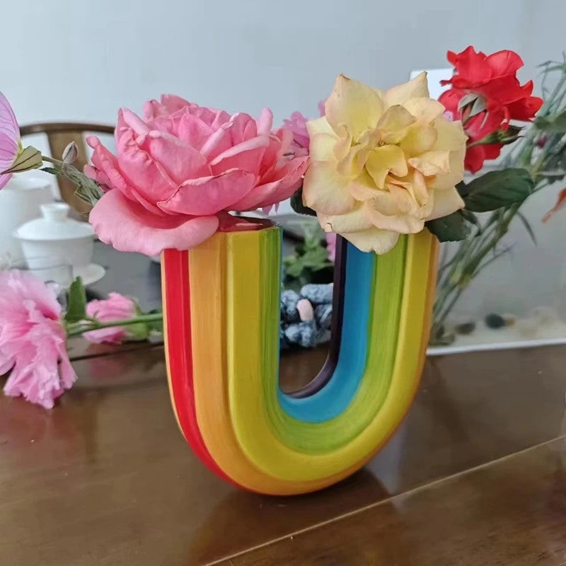 Ceramic Rainbow Vase with Artistic Design – ArcBloom