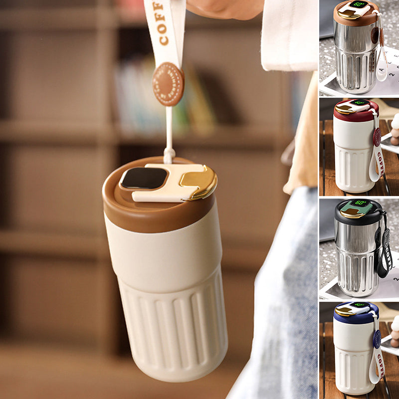 Coffee thermos with temperature display