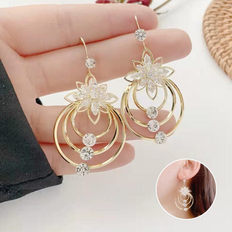 Drei-Ring Ohrstecker in Kristall-Lotus-Design