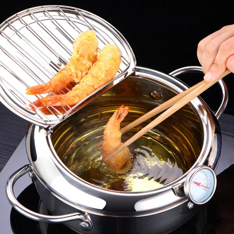 Edelstahl-Fritteuse mit Thermometer für perfekte Bratergebnisse