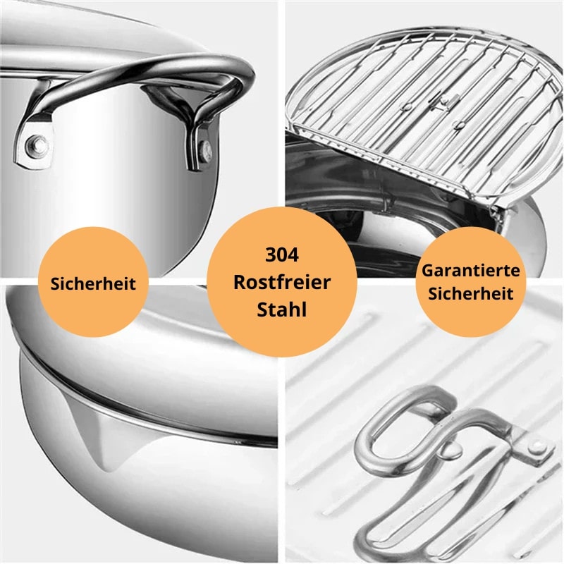Edelstahl-Fritteuse mit Thermometer für perfekte Bratergebnisse