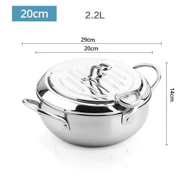 Edelstahl-Fritteuse mit Thermometer für perfekte Bratergebnisse