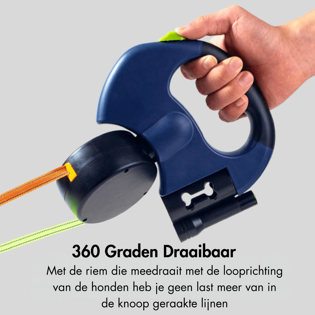 DuoLeash Double Dog Leash - Retractable, Tangle-Free with Flashlight