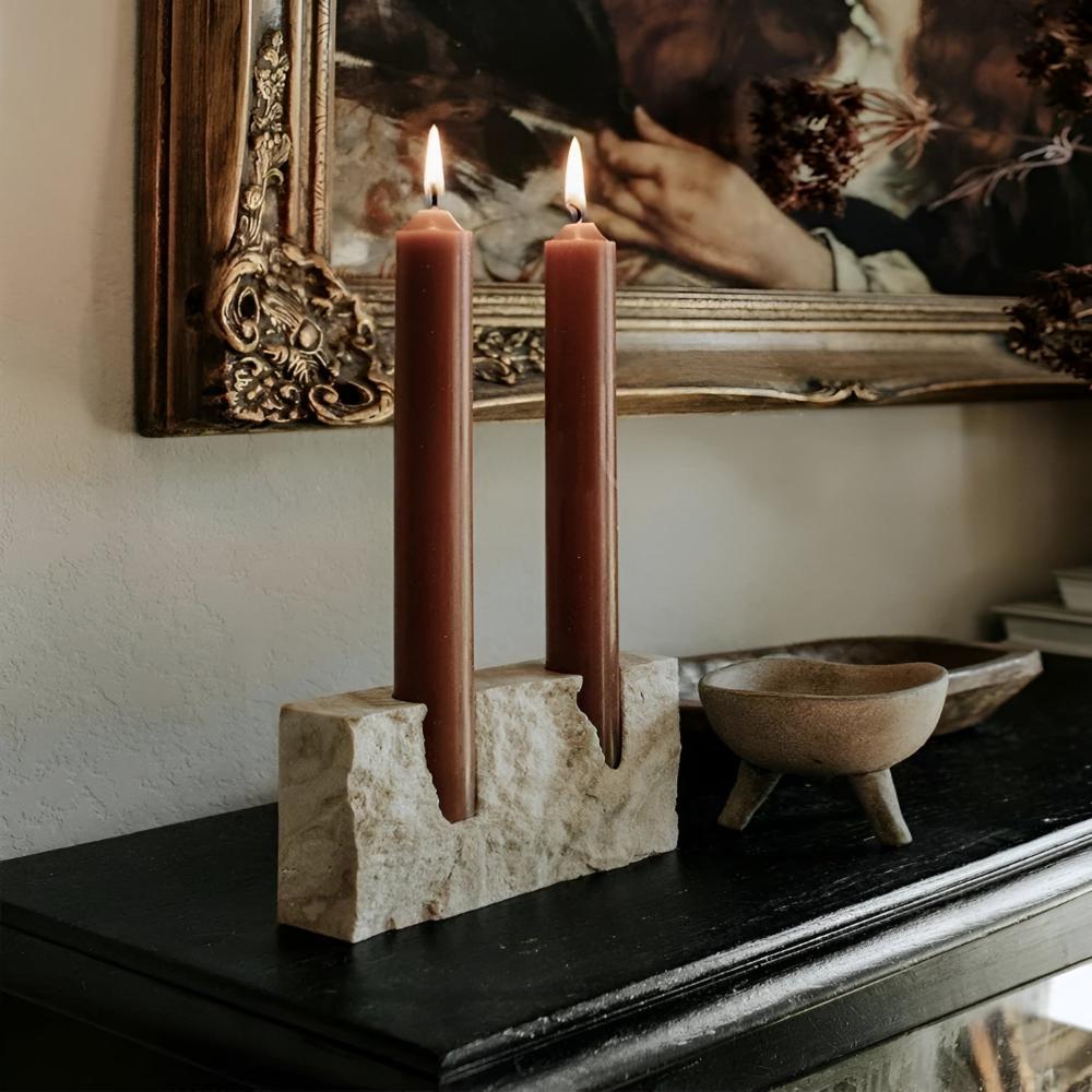Elegant Travertine Candlestick - Modern for Taper Candles
