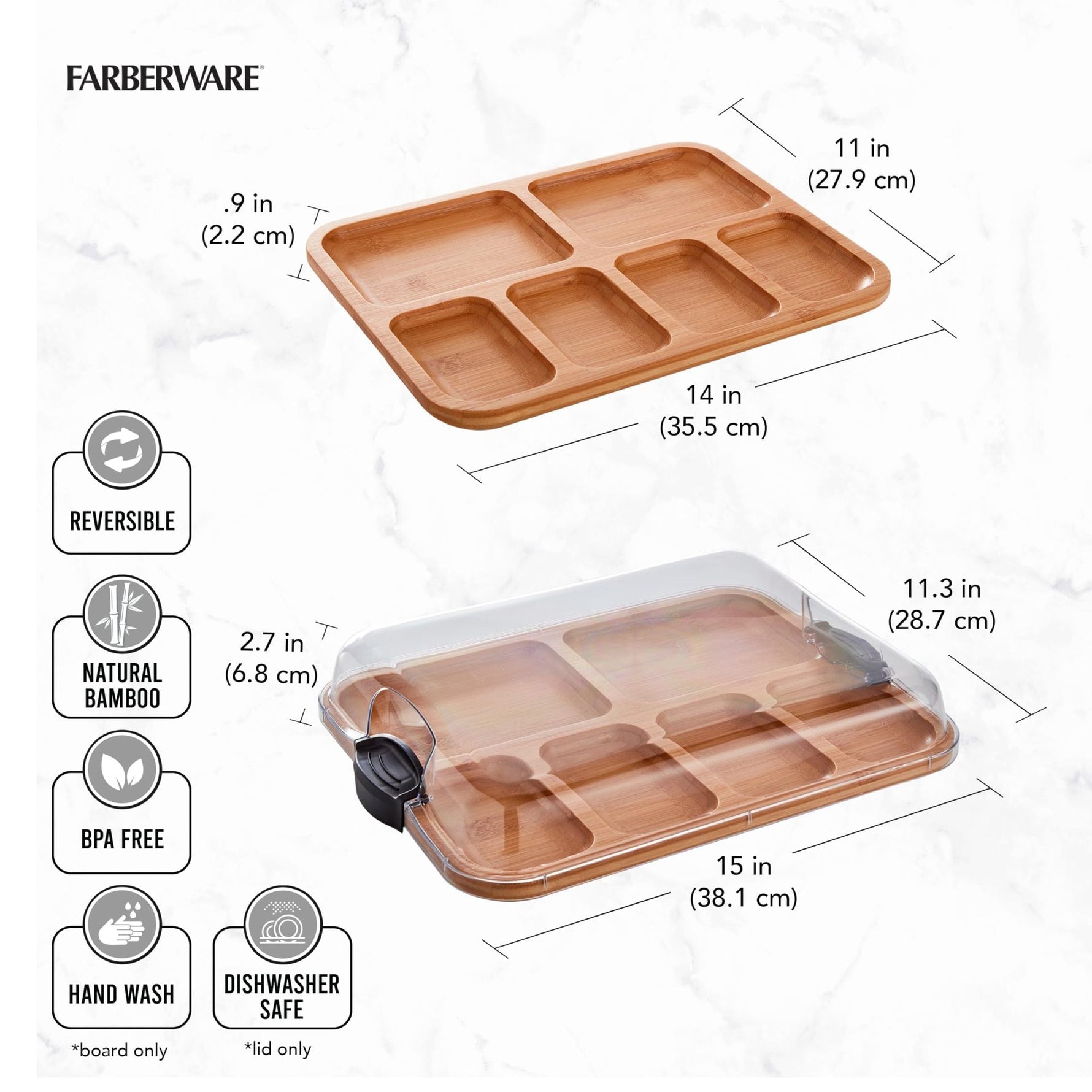 SnackMaster Kitchen Board – With Compartments & Dishwasher Safe