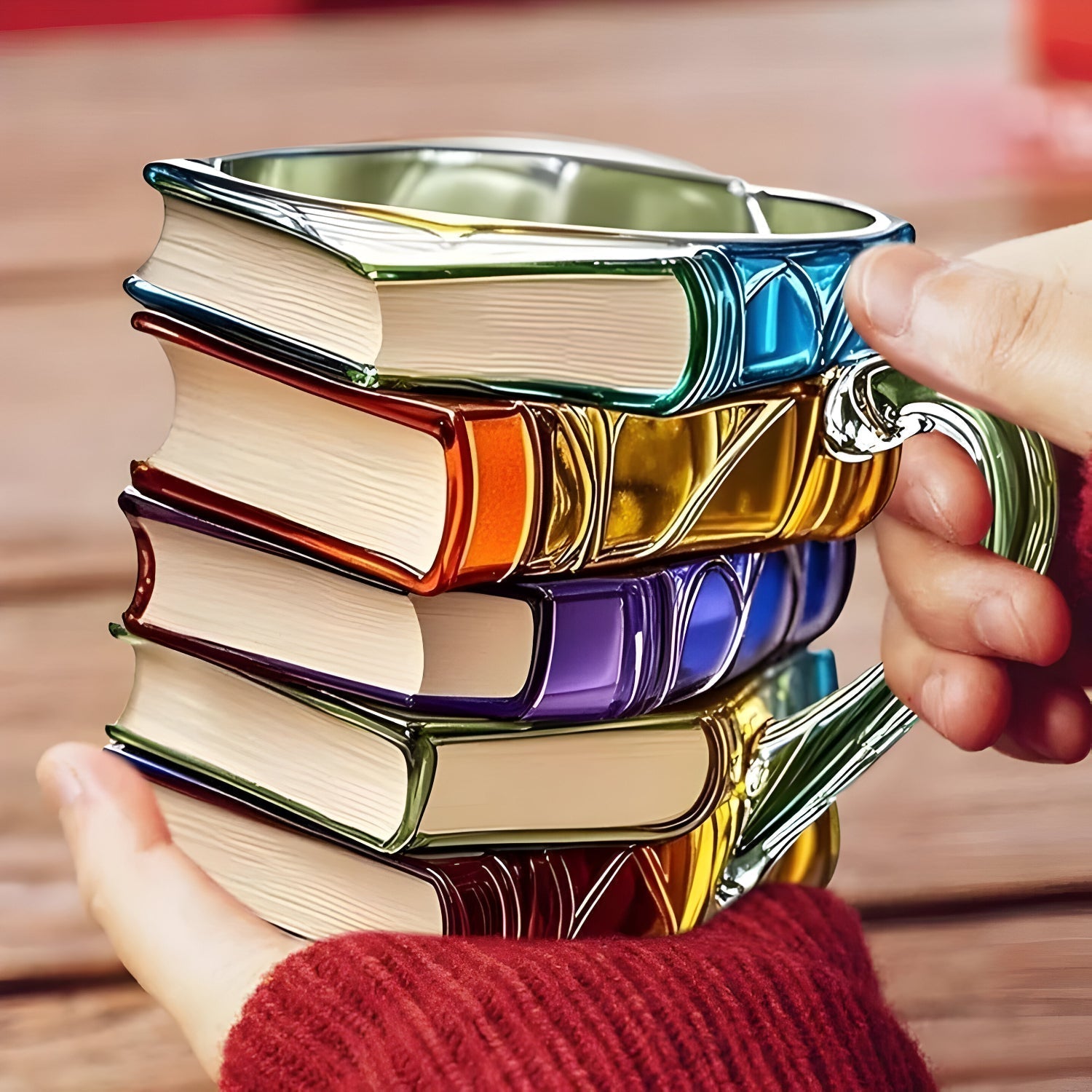 Bunter 3D Becher im Bücherdesign für jeden Tag
