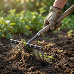 Carbon steel weeding rake with pointed tines