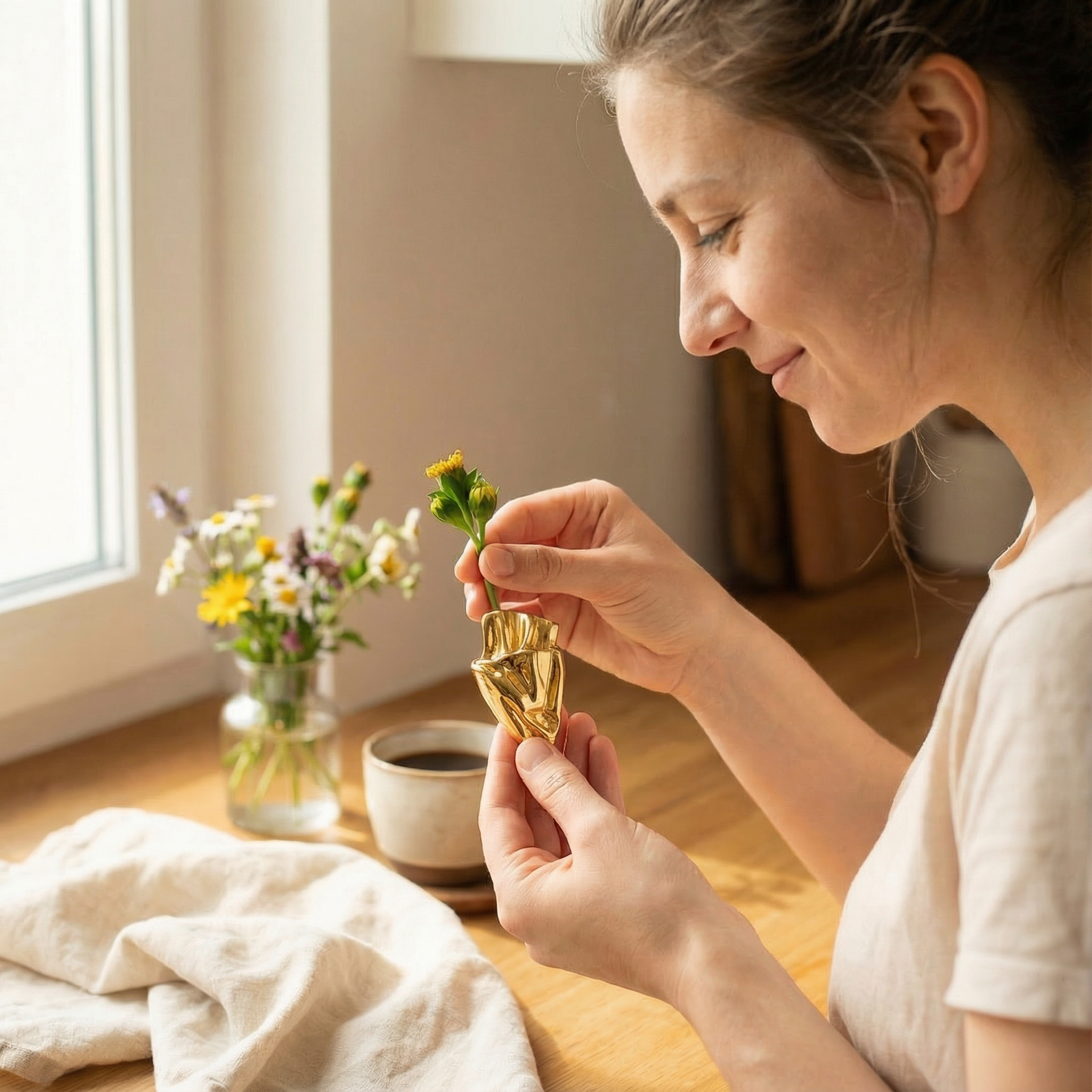 Elegant brooch with mini vase for fresh flowers