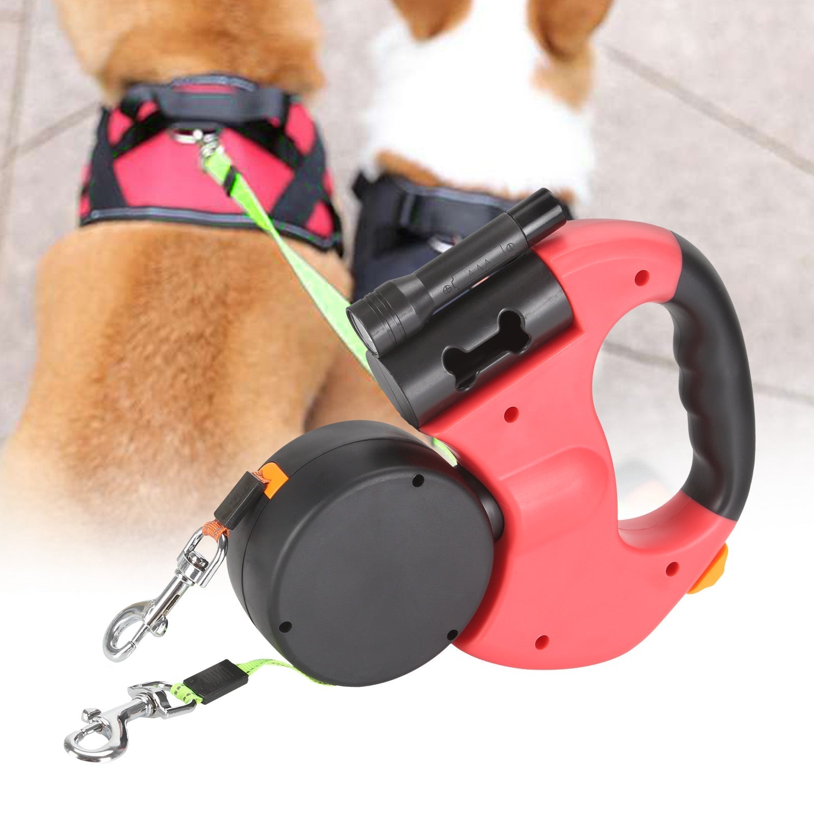 Double, Extendable Dog Leash with LED Lamp – Walking Two Dogs