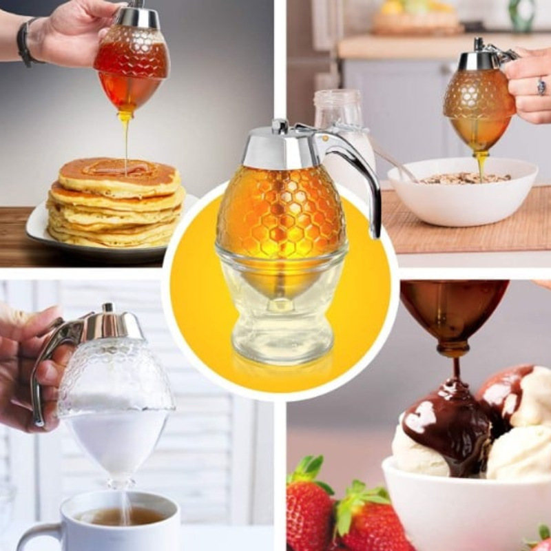 Elegant Drip-Free Honey Dispenser with Honeycomb Design – 200 ml