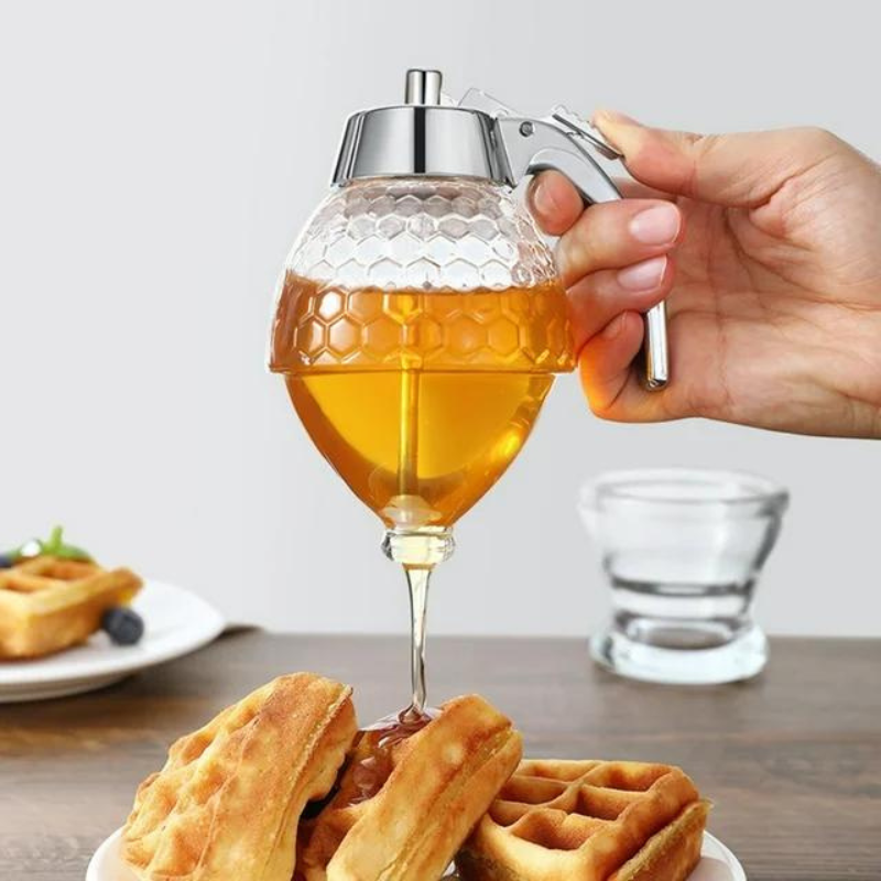 Elegant Drip-Free Honey Dispenser with Honeycomb Design – 200 ml