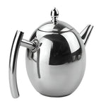Stylish stainless steel teapot with integrated infuser