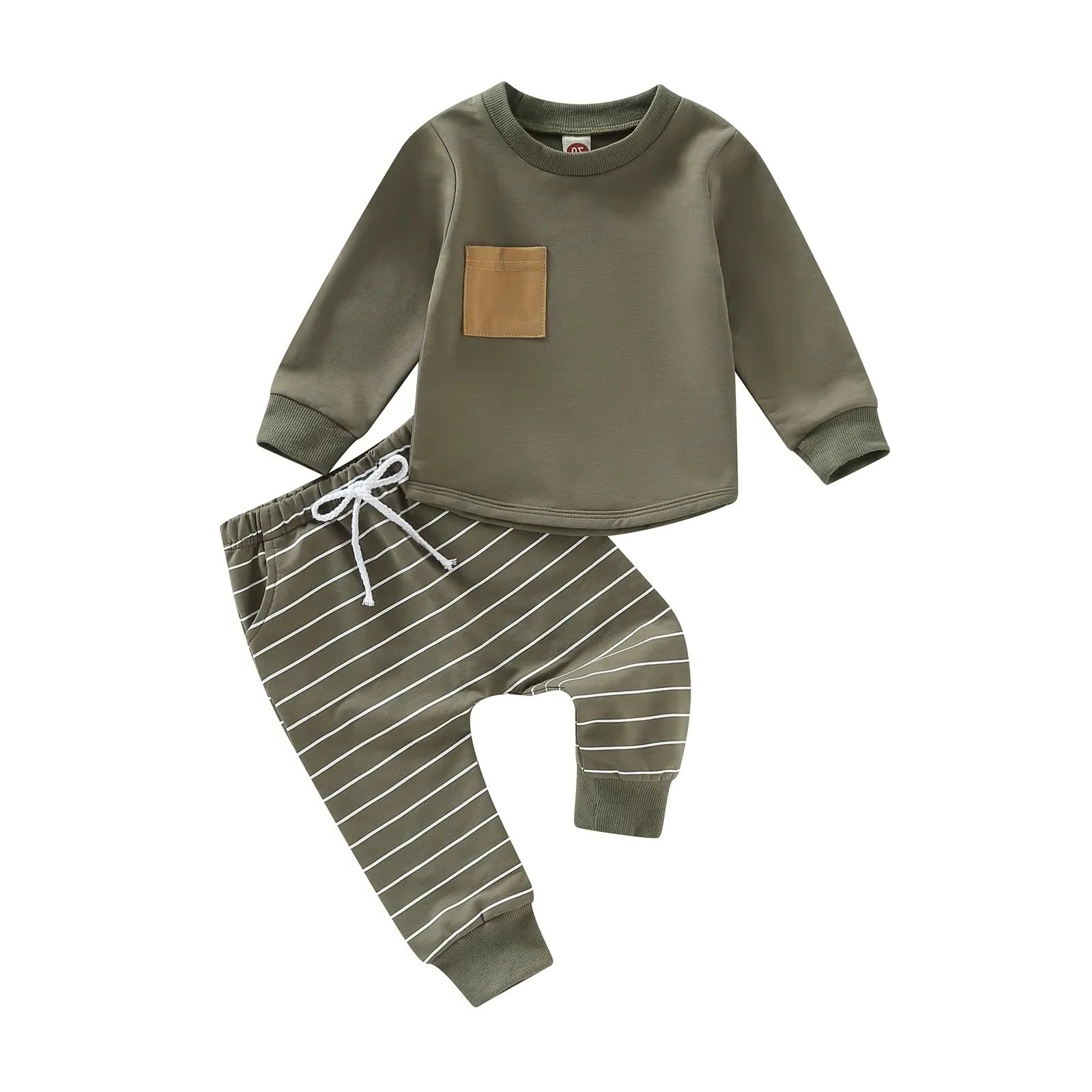 Bequeme Herbstgarderobe für Kleinkinder: Pullover und gestreifte Hose im Set
