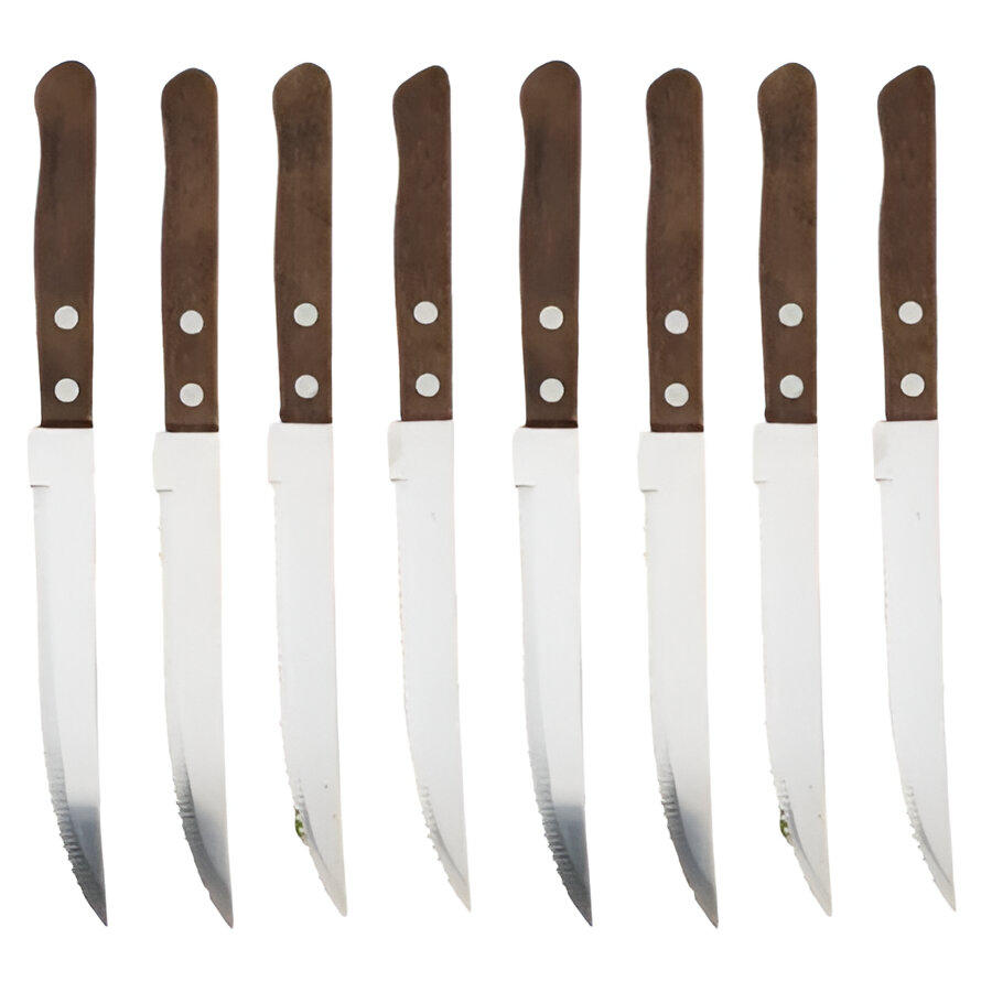 Elegantes Steakmesser-Set mit Holzgriffen und gezahnten Klingen