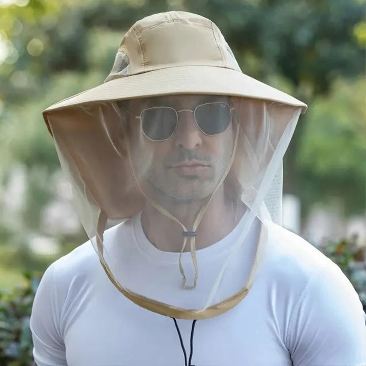 Protective Outdoor Hat with Wide Brim and Mesh for Sun and Insects