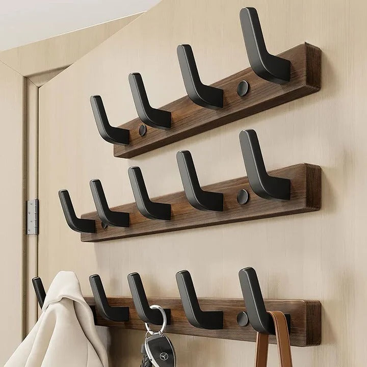 Stylish wall coat hook made of wood and metal