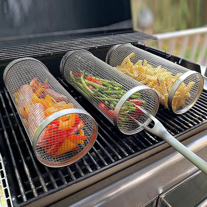 Wendbarer Grillkorb für gleichmäßiges Garen mit Sicherheitsverschluss