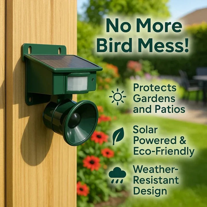 Solar-powered bird repeller with motion sensor