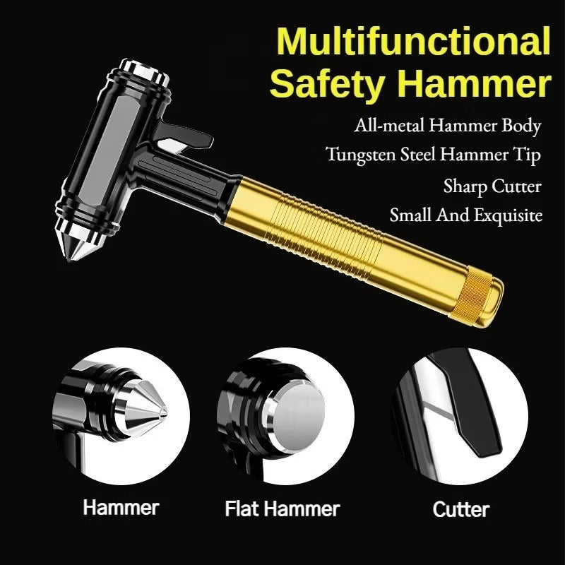 Robust emergency hammer for cars with window breaker and seatbelt cutter