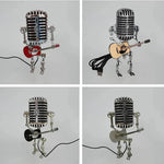 Kreative Tischlampe im Roboterdesign mit Mikrofon und Gitarre