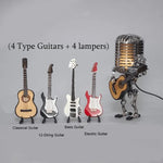 Kreative Tischlampe im Roboterdesign mit Mikrofon und Gitarre
