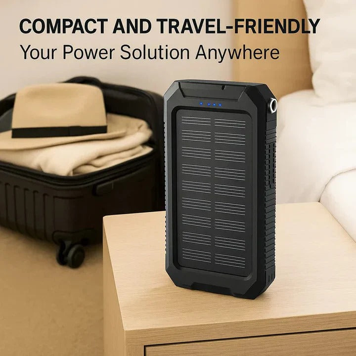 Solarbetriebene Powerbank mit 30.000mAh für unterwegs