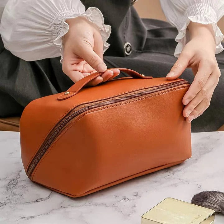 Makeup Organizer Bag with PU Surface and Wide Opening