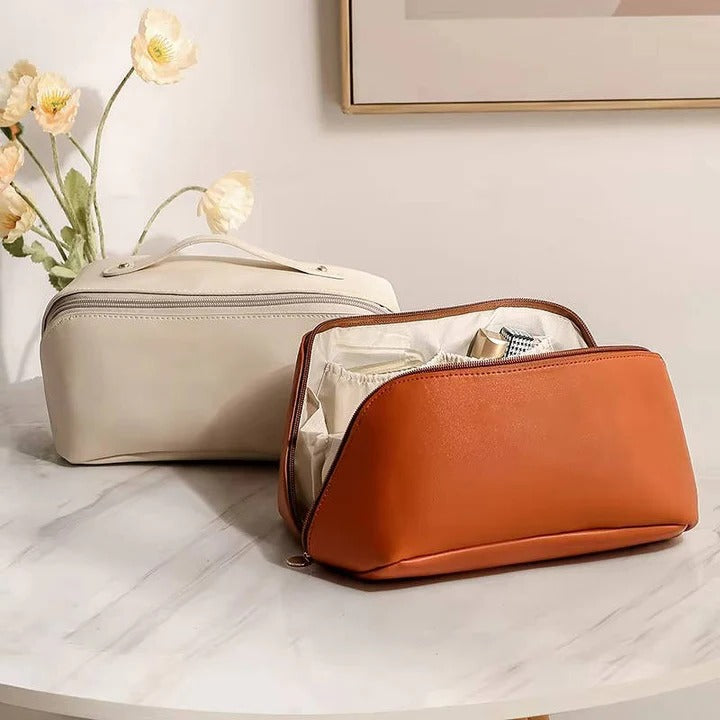 Makeup Organizer Bag with PU Surface and Wide Opening