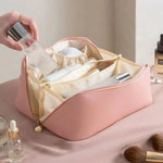 Makeup Organizer Bag with PU Surface and Wide Opening