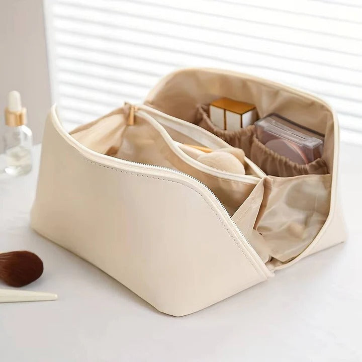 Makeup Organizer Bag with PU Surface and Wide Opening